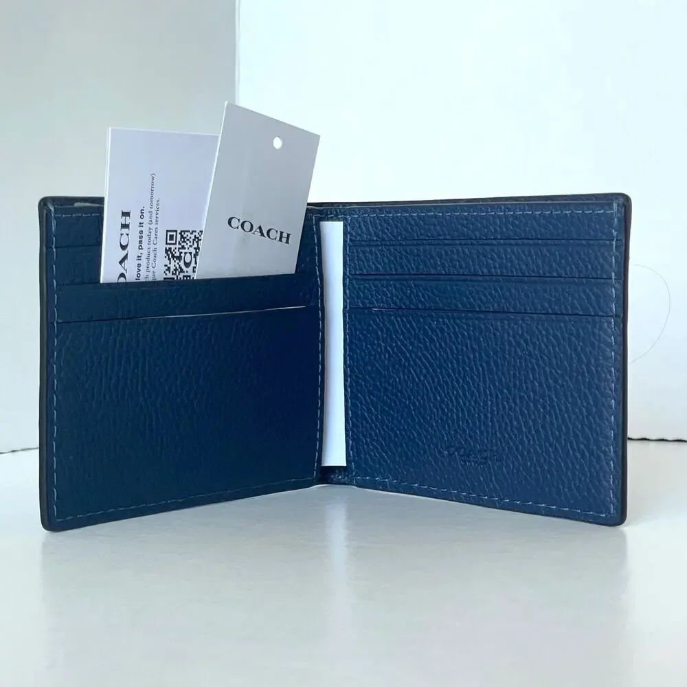 Coach CZ062 Mens Deep Blue Pebbled Leather Billfold Wallet